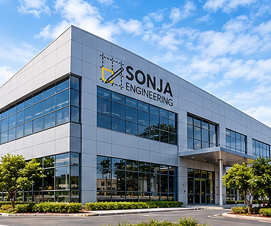 Modern commercial building with Sonja Engineering signage