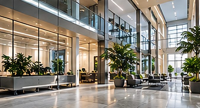 Completed commercial building lobby
