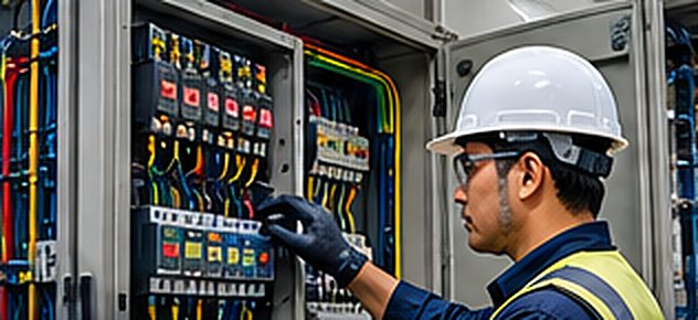 Electrical engineer working on a distribution panel