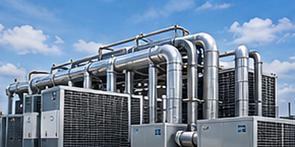 Rooftop HVAC chillers and ductwork